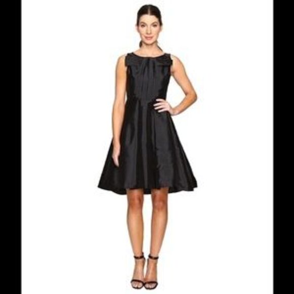 Eva Franco Brittany High-Low Black Fit and Flare Bow Cocktail Midi Dress - Picture 1 of 4